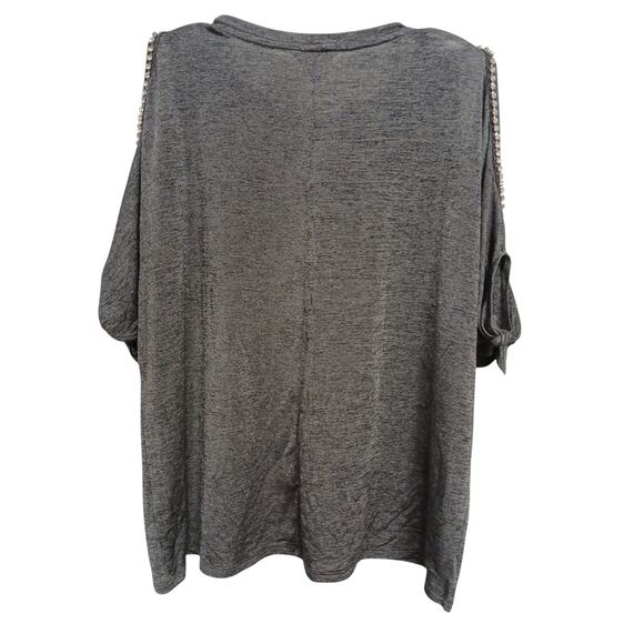 Juicy Couture Rhinestone Cold Shoulder Top M Gray Short Tie DIAMONDS Sleeves - Picture 7 of 16